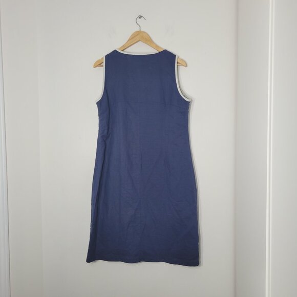 E And Lisa Navy Blue Cotton Linen Blend Zip Side Sleeveless Scoop Neck Dress 5 - Picture 2 of 11